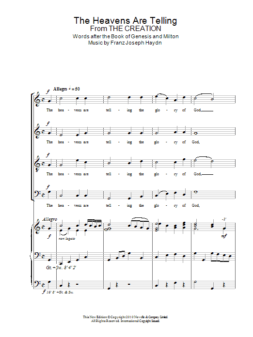 Joseph Haydn The Heavens Are Telling Sheet Music Notes & Chords for SATB Choir - Download or Print PDF