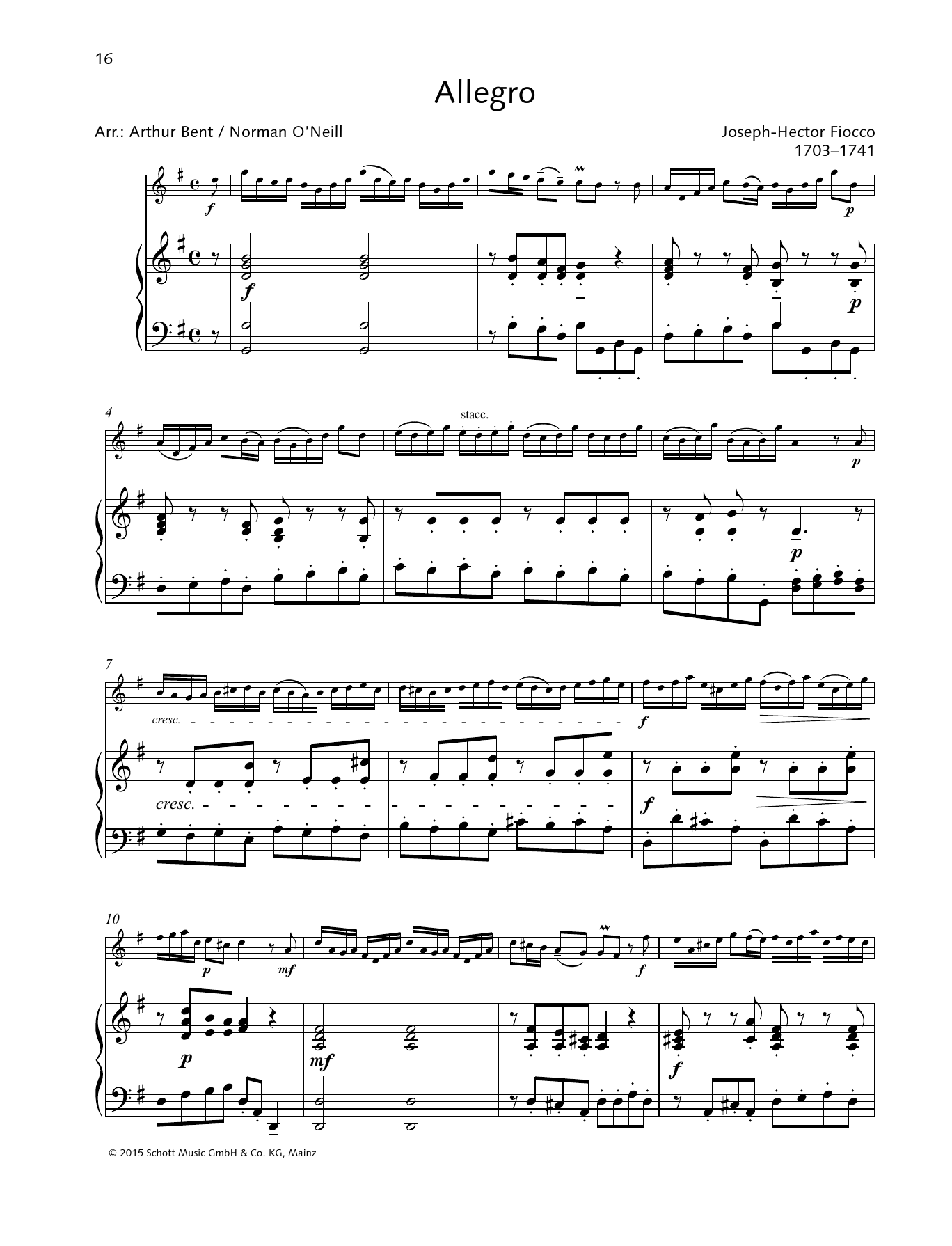 Joseph-Hector Fiocco Allegro Sheet Music Notes & Chords for String Solo - Download or Print PDF