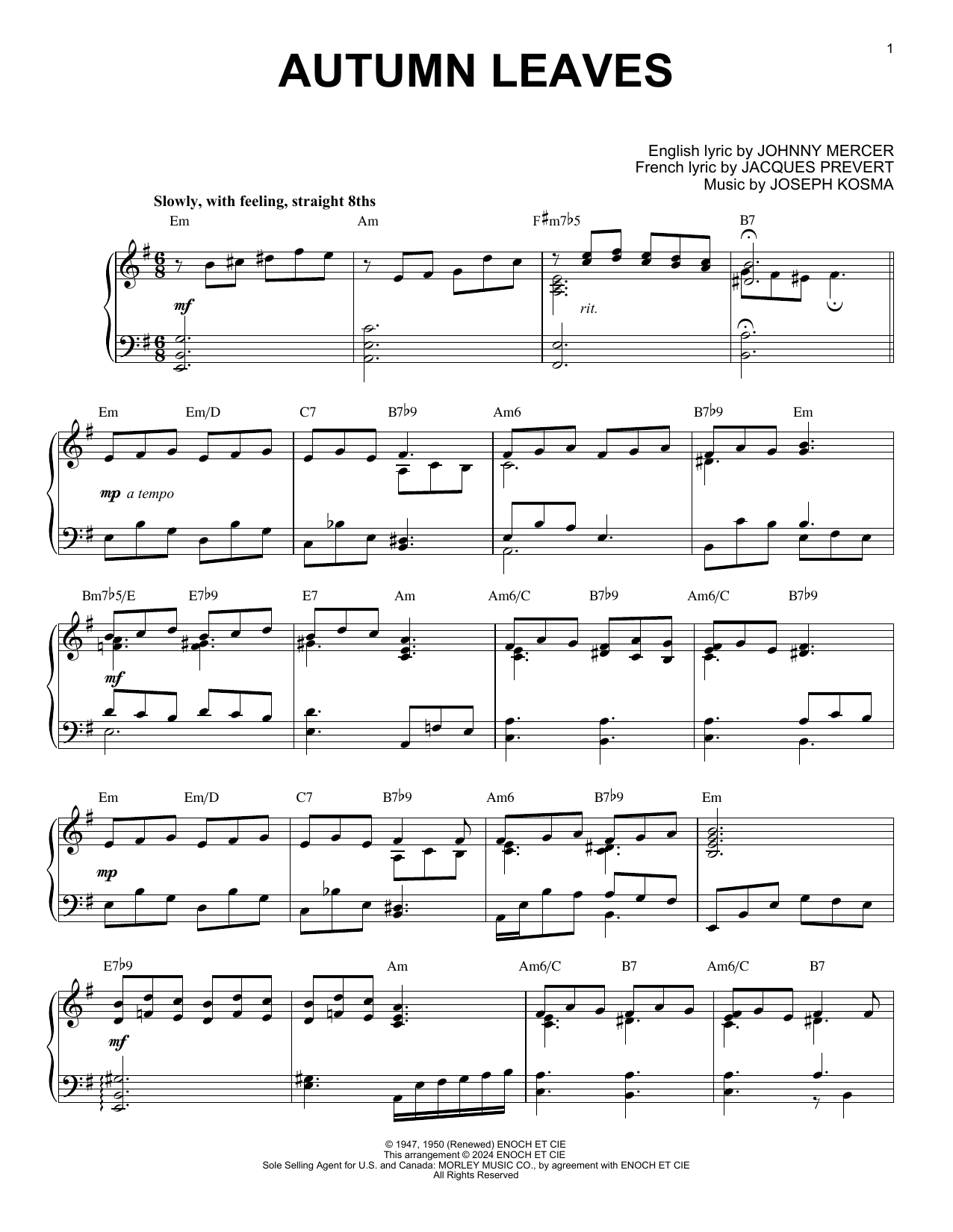 Joseph Kosma Autumn Leaves (arr. Brent Edstrom) Sheet Music Notes & Chords for Piano Solo - Download or Print PDF Joseph Kosma Autumn Leaves (arr. Brent Edstrom) Sheet Music Notes & Chords for Piano Solo - Download or Print PDF
