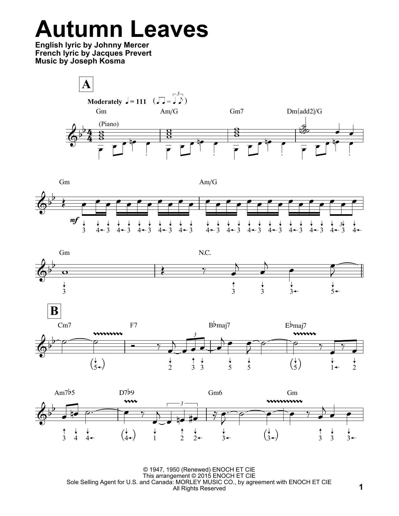 Joseph Kosma Autumn Leaves (arr. Will Galison) Sheet Music Notes & Chords for Harmonica - Download or Print PDF