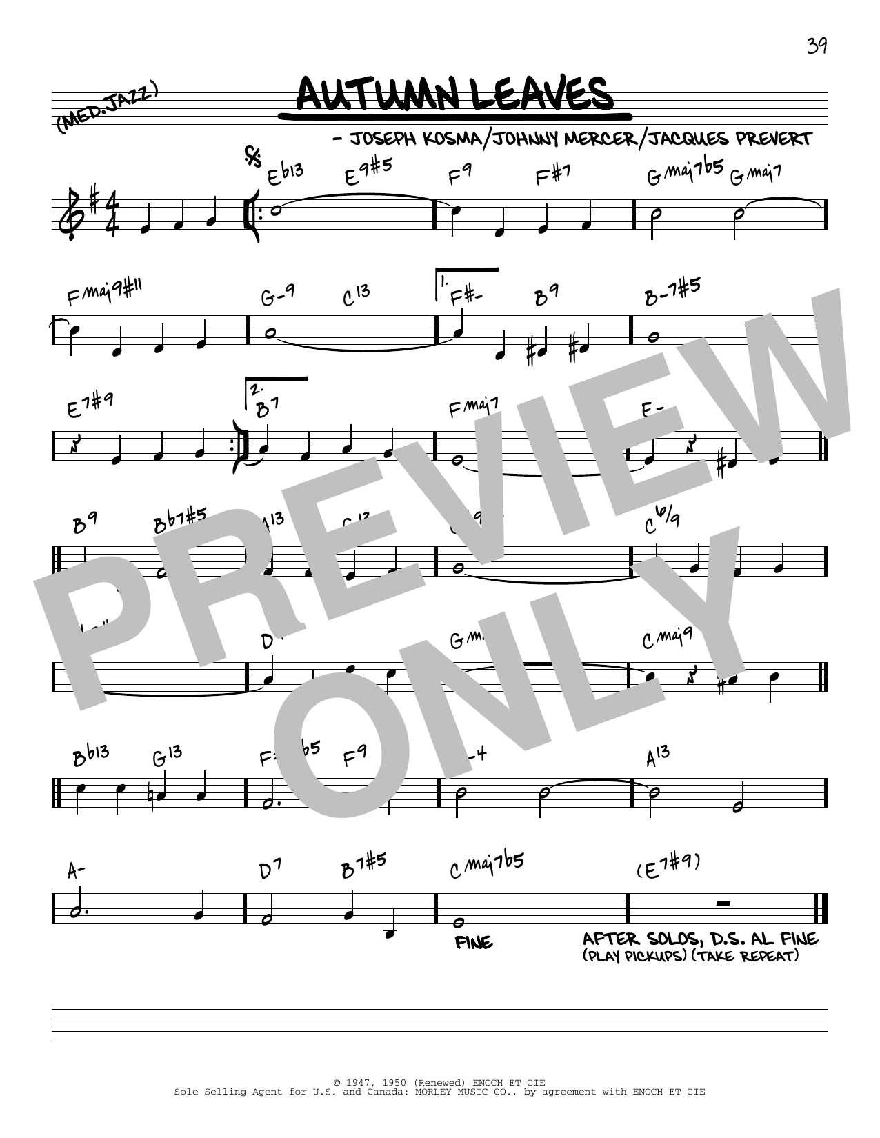 Joseph Kosma Autumn Leaves [Reharmonized version] (arr. Jack Grassel) Sheet Music Notes & Chords for Real Book – Melody & Chords - Download or Print PDF