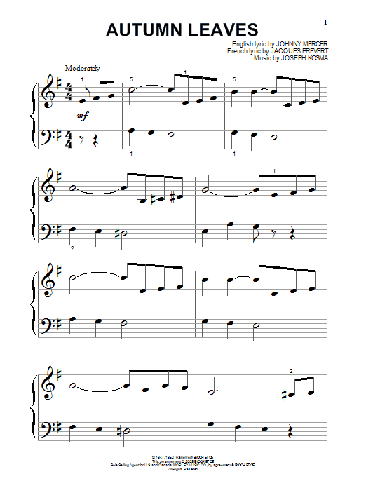 Joseph Kosma Autumn Leaves Sheet Music Notes & Chords for Alto Saxophone - Download or Print PDF