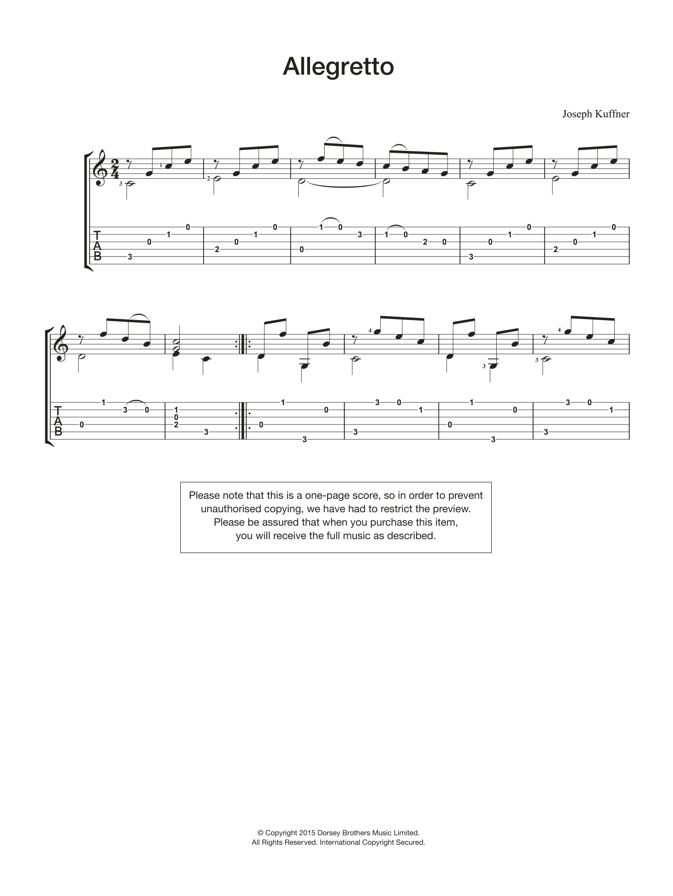 Joseph Kuffner Allegretto Sheet Music Notes & Chords for Guitar - Download or Print PDF