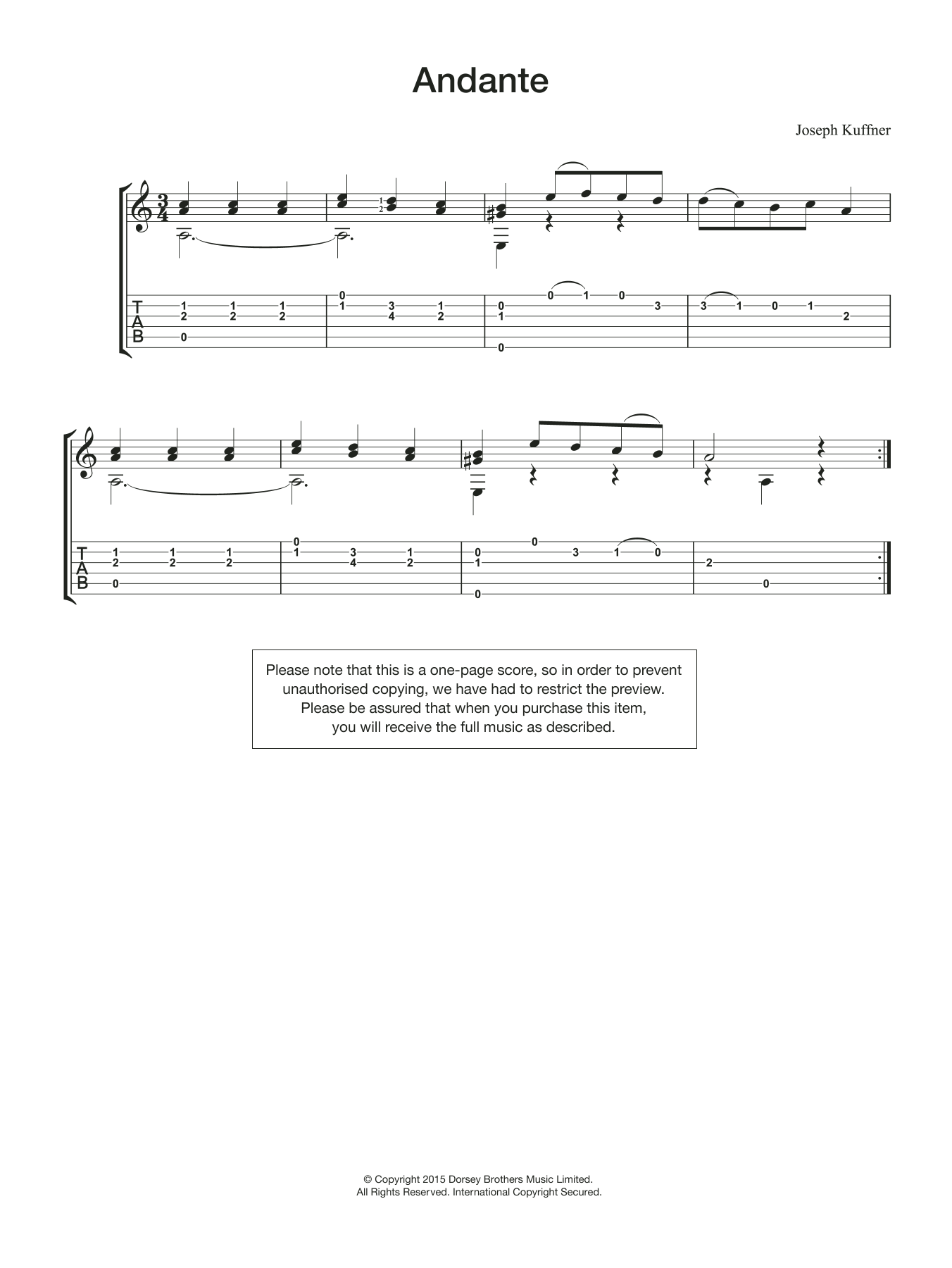 Joseph Kuffner Andante Sheet Music Notes & Chords for Guitar - Download or Print PDF