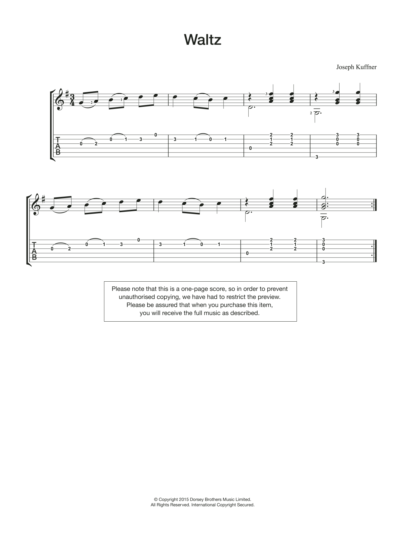Joseph Kuffner Waltz Sheet Music Notes & Chords for Guitar - Download or Print PDF