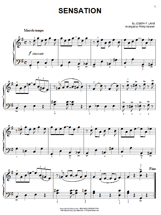 Joseph Lamb Sensation Sheet Music Notes & Chords for Easy Piano - Download or Print PDF