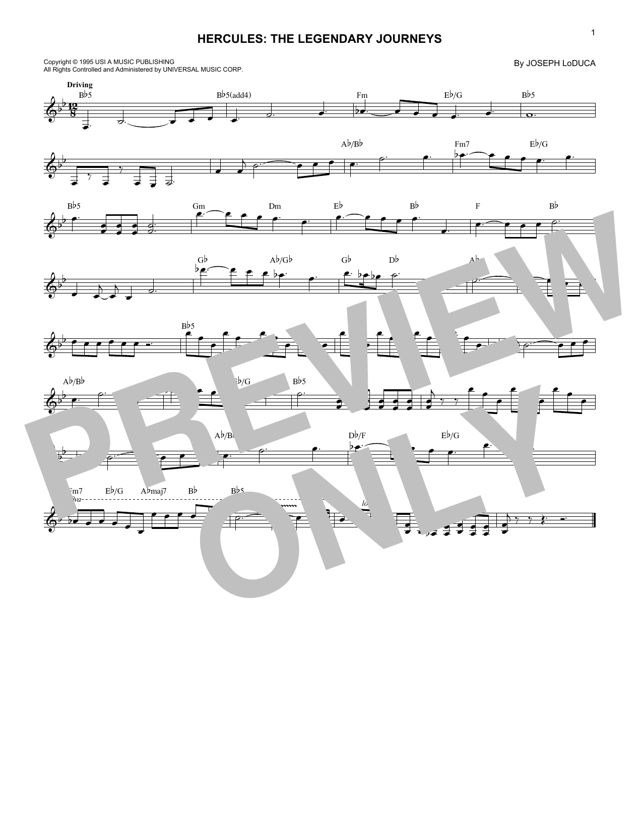 Joseph LoDuca Hercules: The Legendary Journeys Sheet Music Notes & Chords for Melody Line, Lyrics & Chords - Download or Print PDF