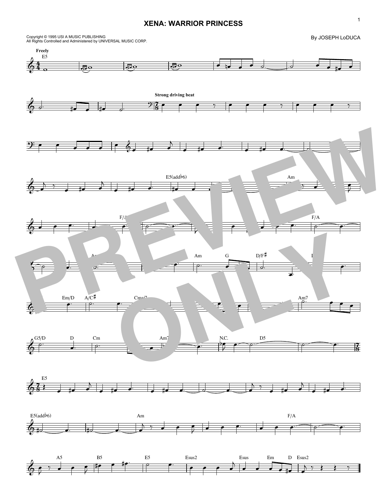 Joseph LoDuca Xena: Warrior Princess Sheet Music Notes & Chords for Melody Line, Lyrics & Chords - Download or Print PDF