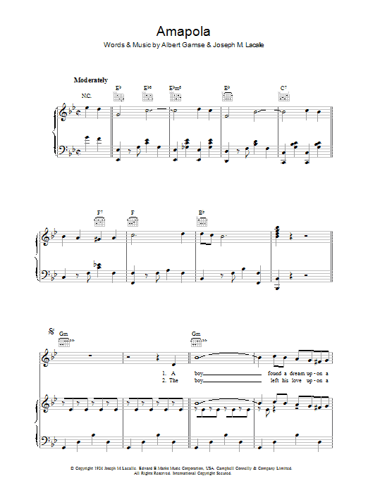 Joseph M. Lacalle Amapola (Pretty Little Poppy) Sheet Music Notes & Chords for Keyboard - Download or Print PDF