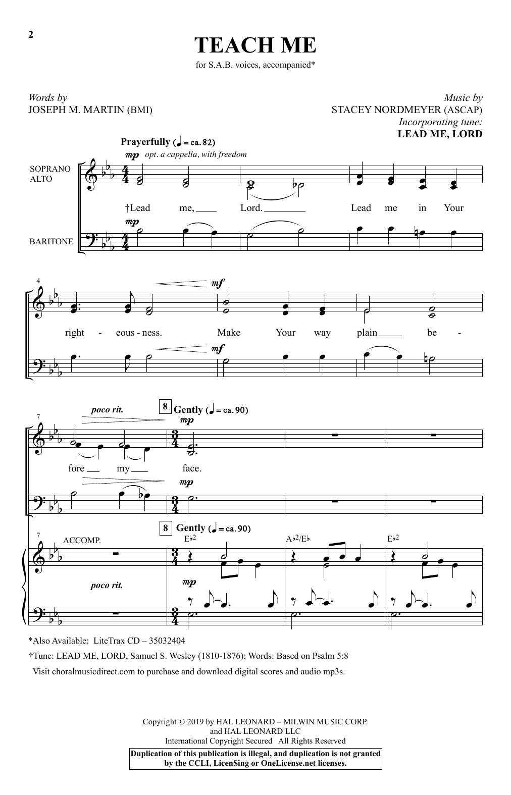 Joseph M. Martin & Stacey Nordmeyer Teach Me Sheet Music Notes & Chords for SAB Choir - Download or Print PDF