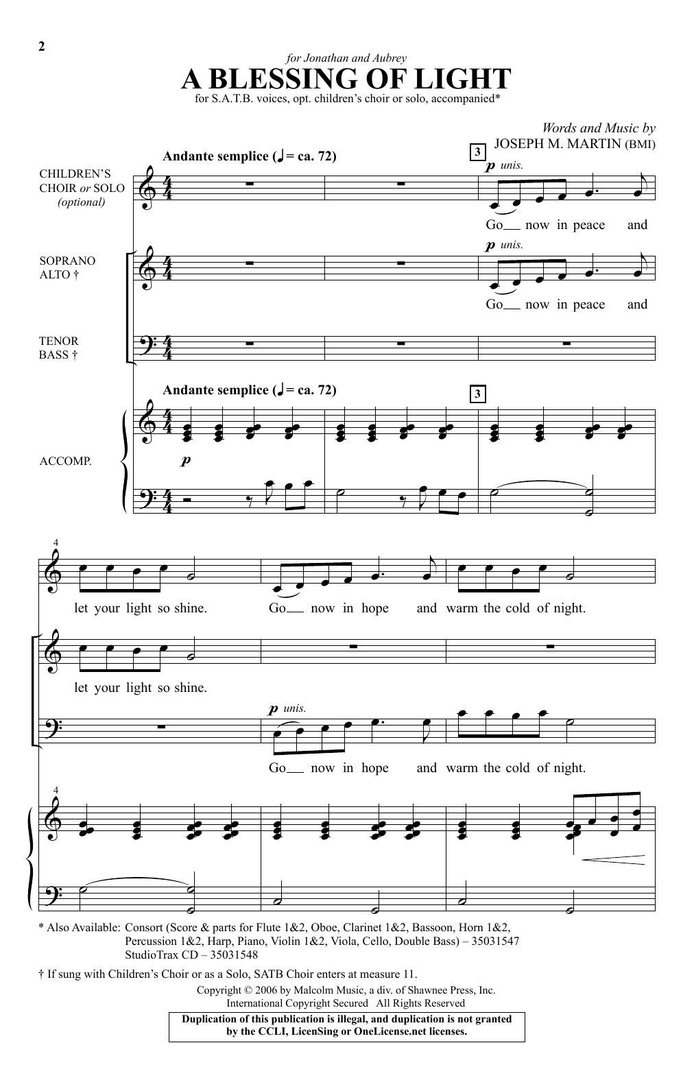 Joseph M. Martin A Blessing Of Light Sheet Music Notes & Chords for SATB - Download or Print PDF