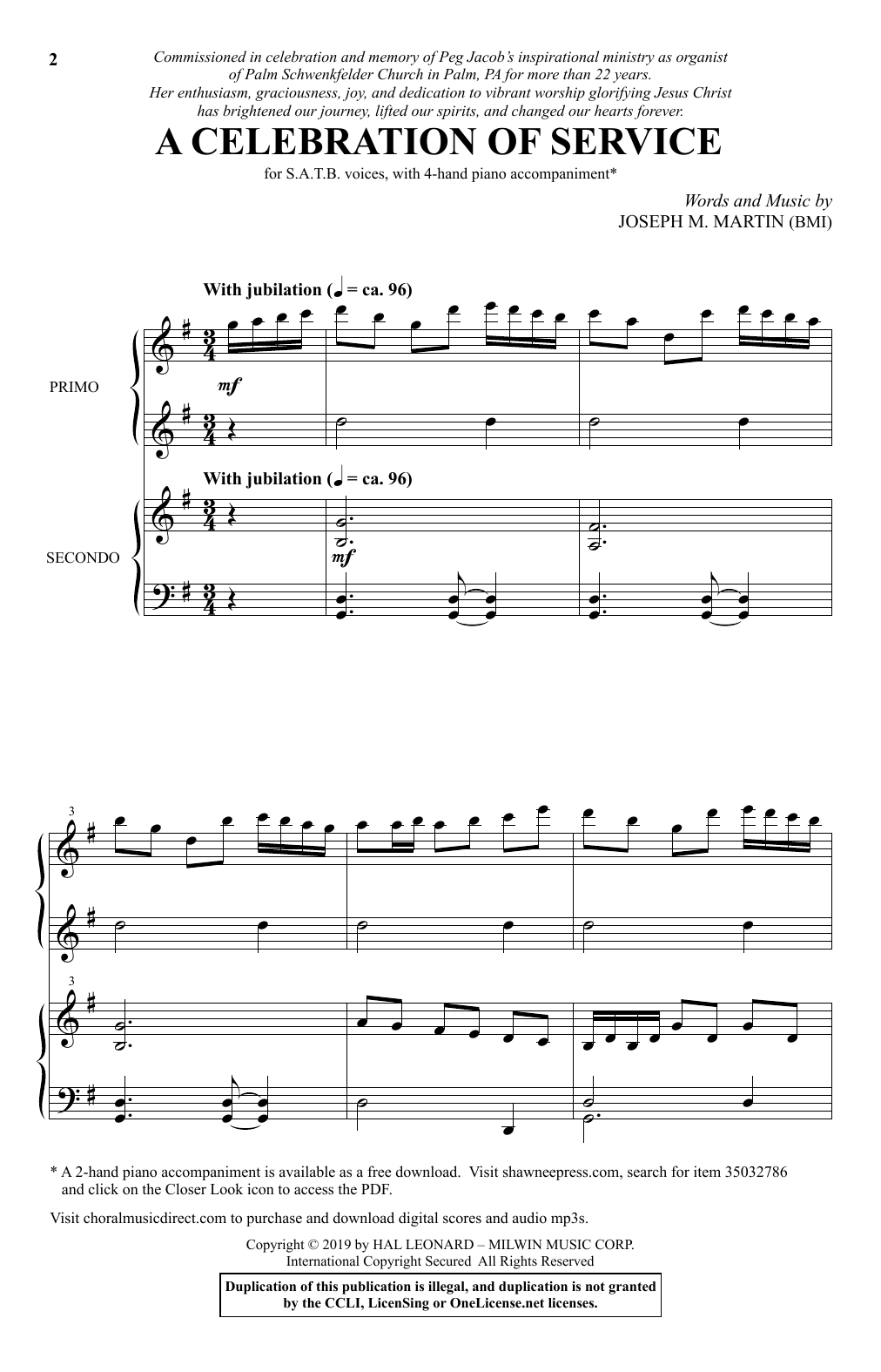 Joseph M. Martin A Celebration Of Service Sheet Music Notes & Chords for Choir - Download or Print PDF