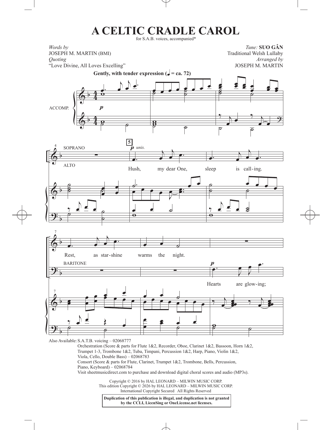 Joseph M. Martin A Celtic Cradle Carol Sheet Music Notes & Chords for SAB Choir - Download or Print PDF