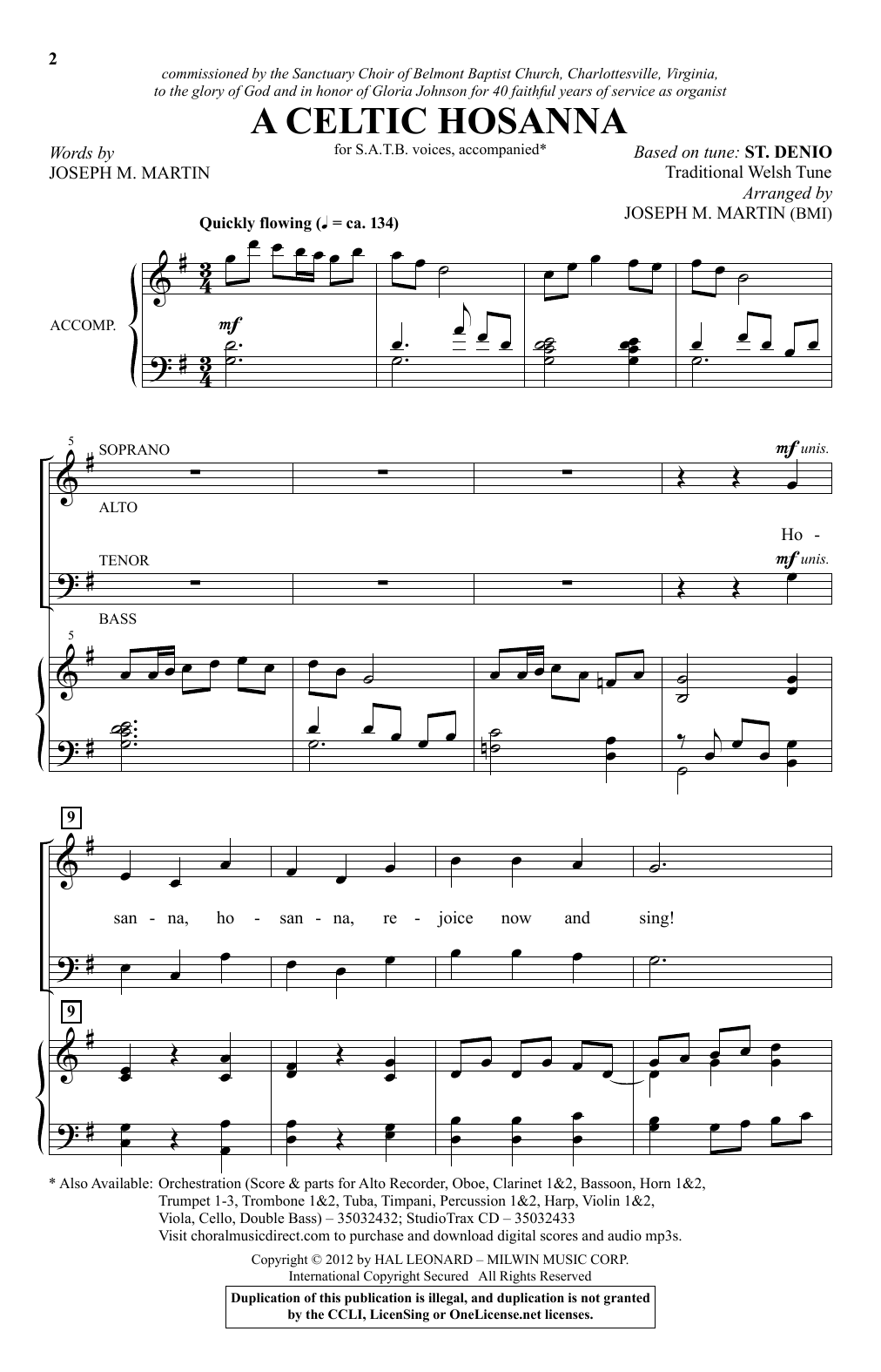 Joseph M. Martin A Celtic Hosanna Sheet Music Notes & Chords for SATB Choir - Download or Print PDF