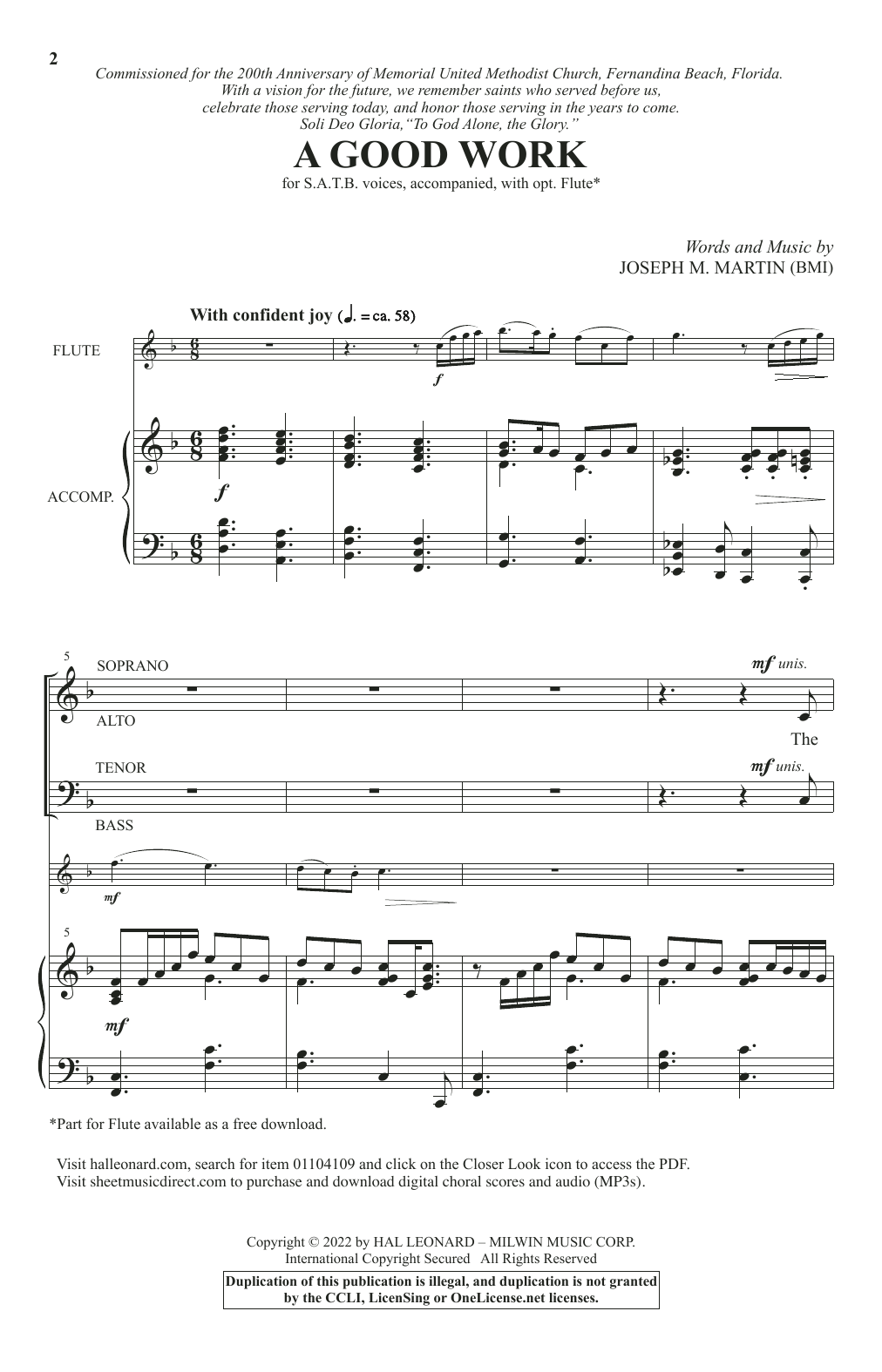 Joseph M. Martin A Good Work Sheet Music Notes & Chords for SATB Choir - Download or Print PDF