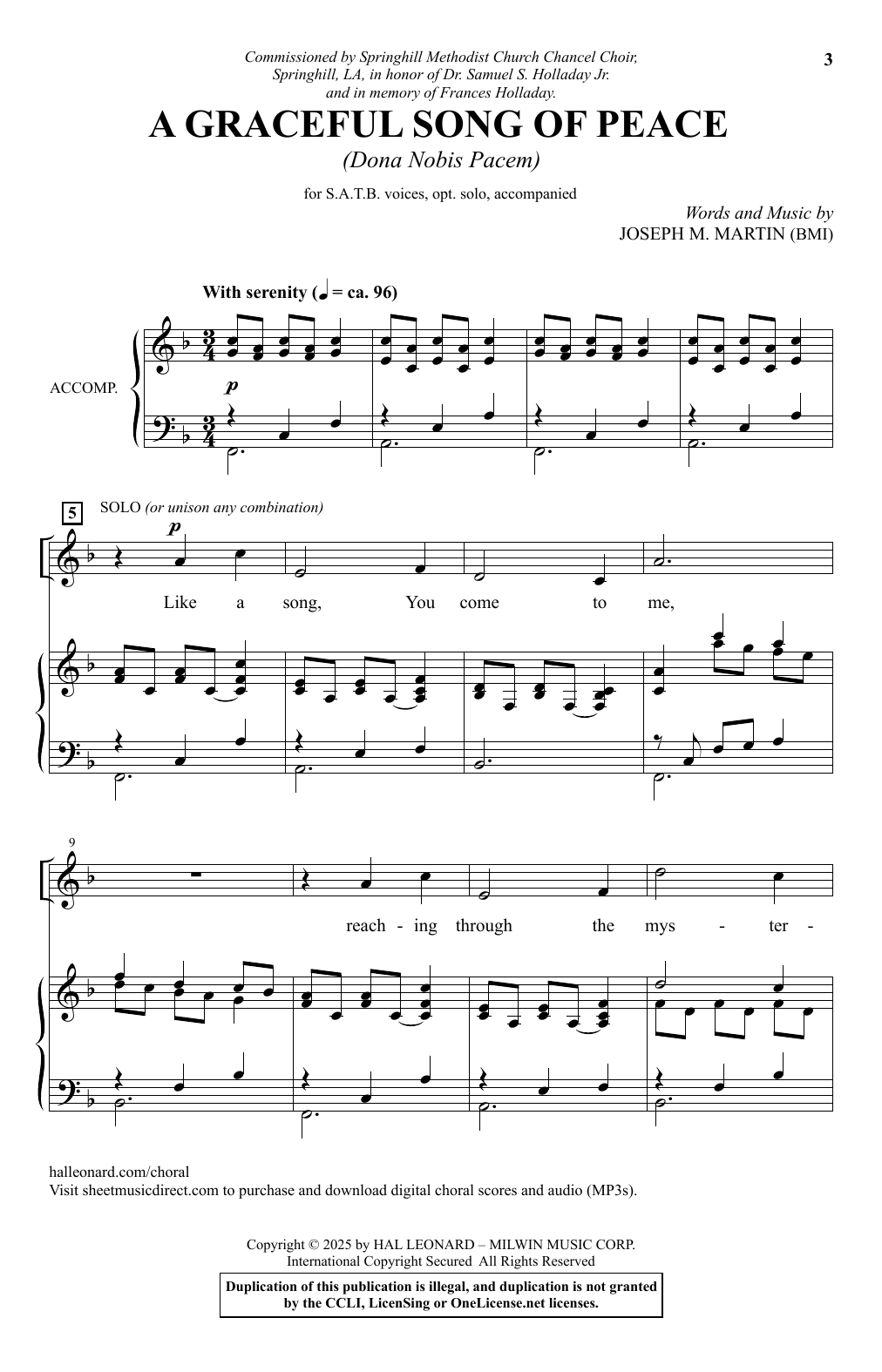 Joseph M. Martin A Graceful Song Of Peace (Dona, Nobis, Pacem) Sheet Music Notes & Chords for SATB Choir - Download or Print PDF