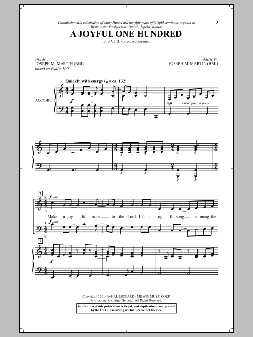 Joseph M. Martin A Joyful One Hundred Sheet Music Notes & Chords for SATB - Download or Print PDF