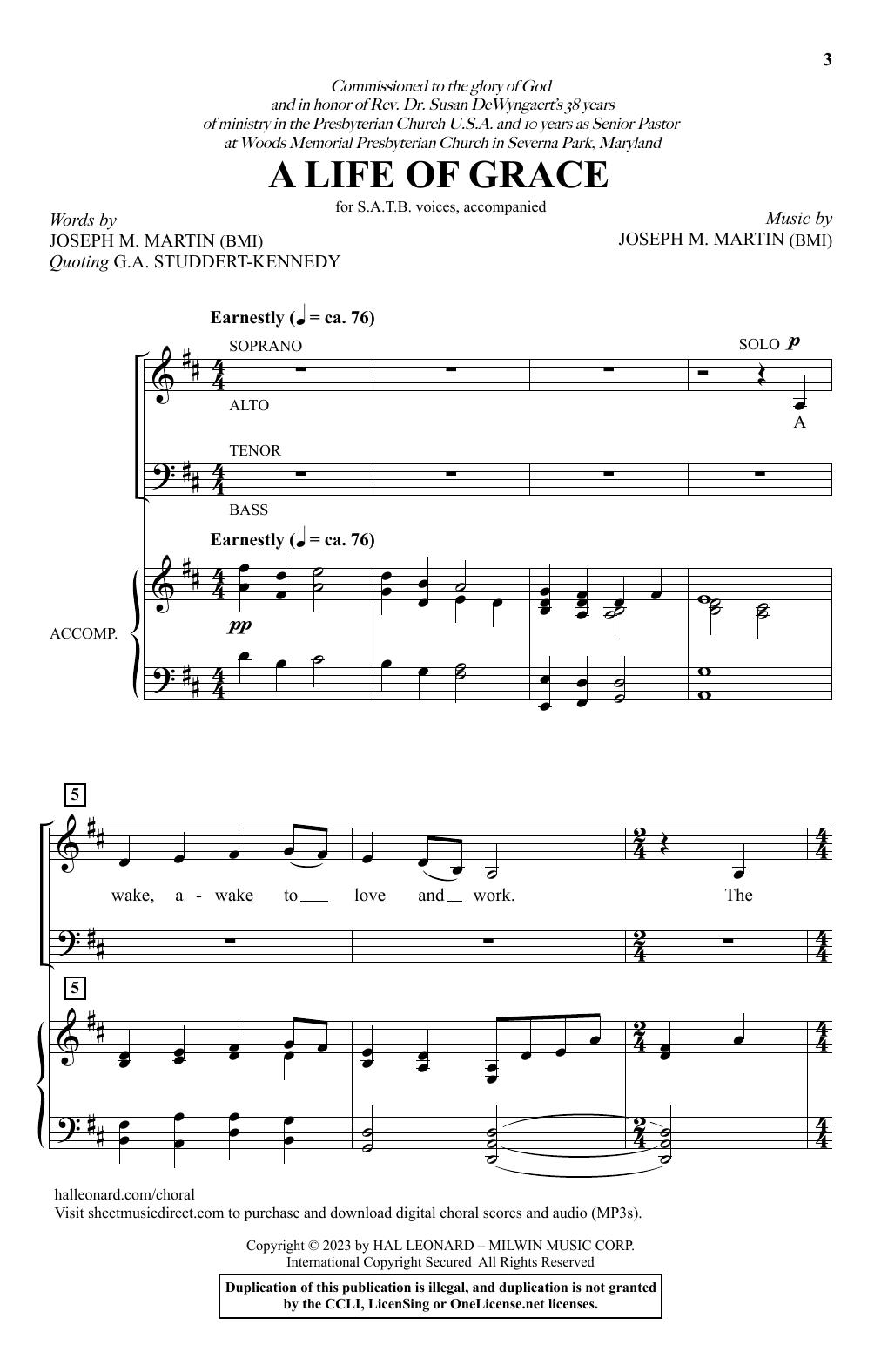 Joseph M. Martin A Life Of Grace Sheet Music Notes & Chords for SATB Choir - Download or Print PDF