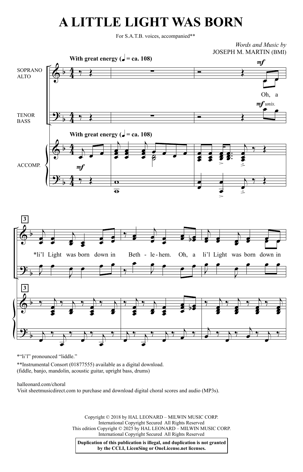 Joseph M. Martin A Little Light Was Born Sheet Music Notes & Chords for SATB Choir - Download or Print PDF Joseph M. Martin A Little Light Was Born Sheet Music Notes & Chords for SATB Choir - Download or Print PDF