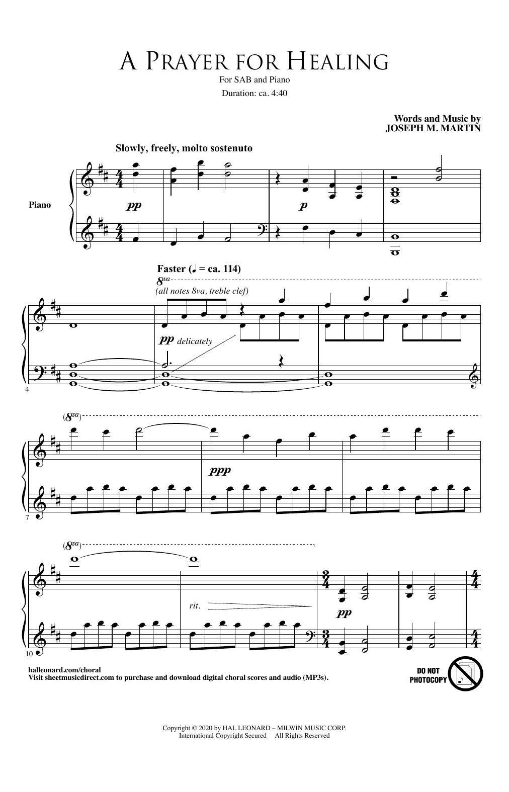 Joseph M. Martin A Prayer For Healing Sheet Music Notes & Chords for SAB Choir - Download or Print PDF