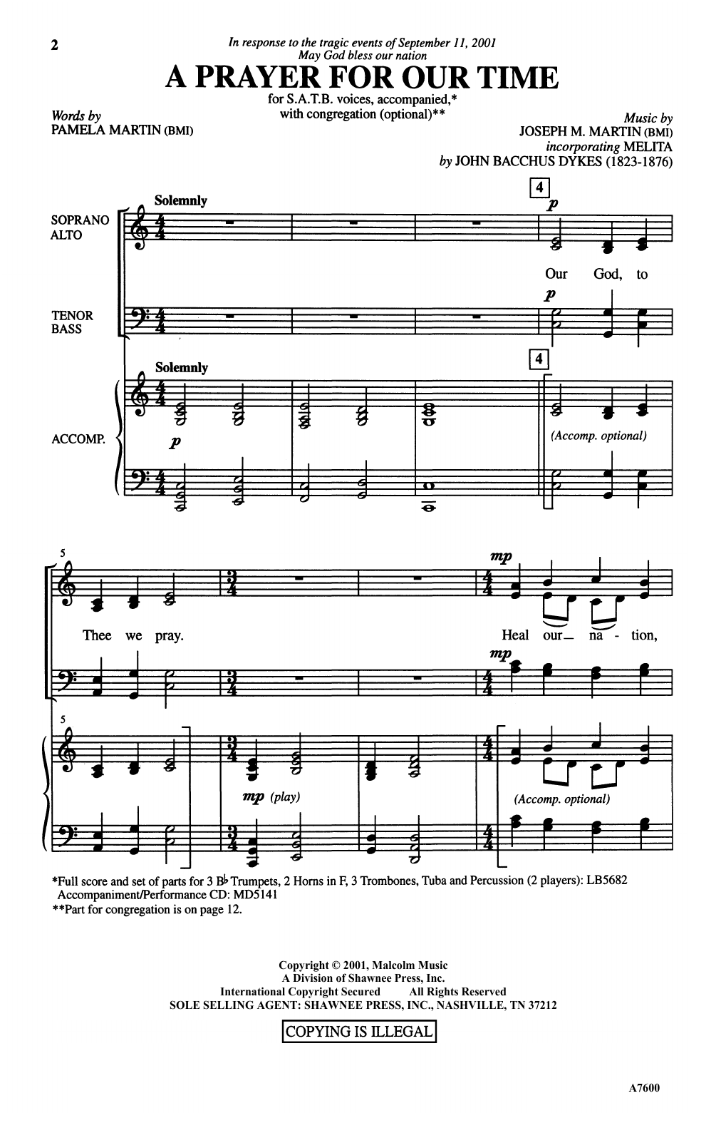 Joseph M. Martin A Prayer For Our Time (arr. Brant Adams) Sheet Music Notes & Chords for SATB Choir - Download or Print PDF