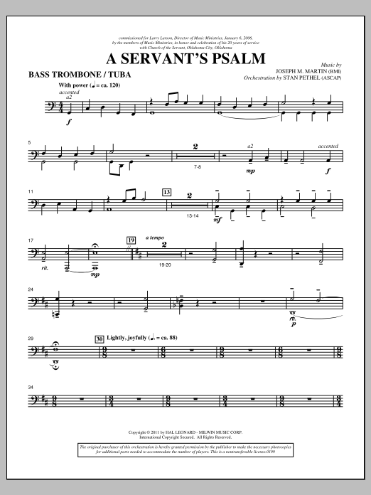 Joseph M. Martin A Servant's Psalm - Bass Trombone/Tuba Sheet Music Notes & Chords for Choir Instrumental Pak - Download or Print PDF