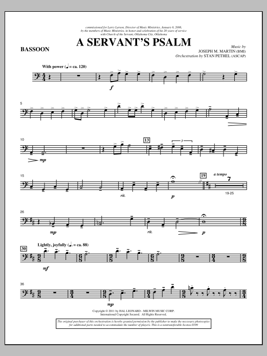 Joseph M. Martin A Servant's Psalm - Bassoon Sheet Music Notes & Chords for Choir Instrumental Pak - Download or Print PDF