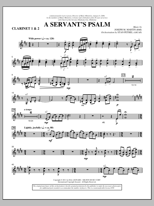 Joseph M. Martin A Servant's Psalm - Bb Clarinet 1,2 Sheet Music Notes & Chords for Choir Instrumental Pak - Download or Print PDF