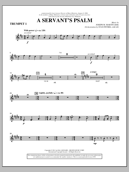 Joseph M. Martin A Servant's Psalm - Bb Trumpet 1 Sheet Music Notes & Chords for Choir Instrumental Pak - Download or Print PDF