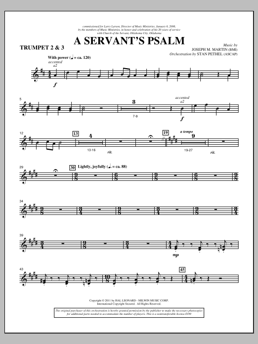 Joseph M. Martin A Servant's Psalm - Bb Trumpet 2,3 Sheet Music Notes & Chords for Choir Instrumental Pak - Download or Print PDF