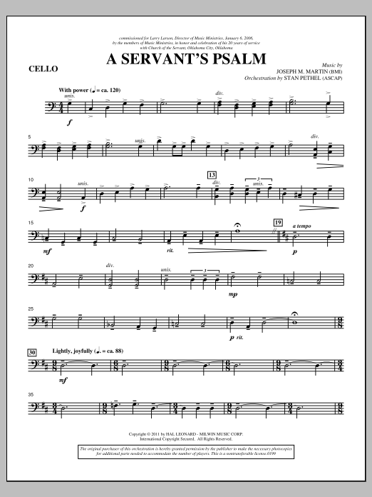 Joseph M. Martin A Servant's Psalm - Cello Sheet Music Notes & Chords for Choir Instrumental Pak - Download or Print PDF