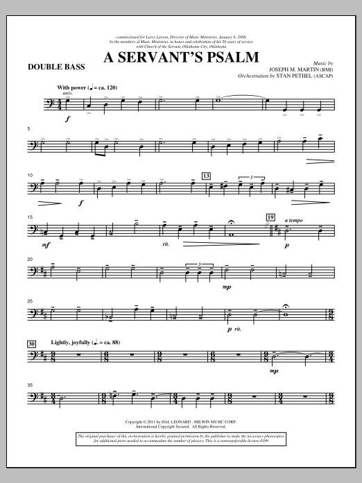 Joseph M. Martin A Servant's Psalm - Double Bass Sheet Music Notes & Chords for Choir Instrumental Pak - Download or Print PDF