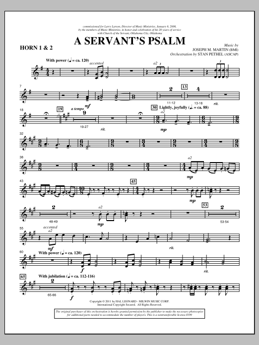 Joseph M. Martin A Servant's Psalm - F Horn 1,2 Sheet Music Notes & Chords for Choir Instrumental Pak - Download or Print PDF