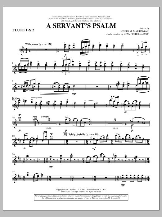 Joseph M. Martin A Servant's Psalm - Flute 1 & 2 Sheet Music Notes & Chords for Choir Instrumental Pak - Download or Print PDF