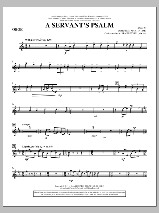 Joseph M. Martin A Servant's Psalm - Oboe Sheet Music Notes & Chords for Choir Instrumental Pak - Download or Print PDF