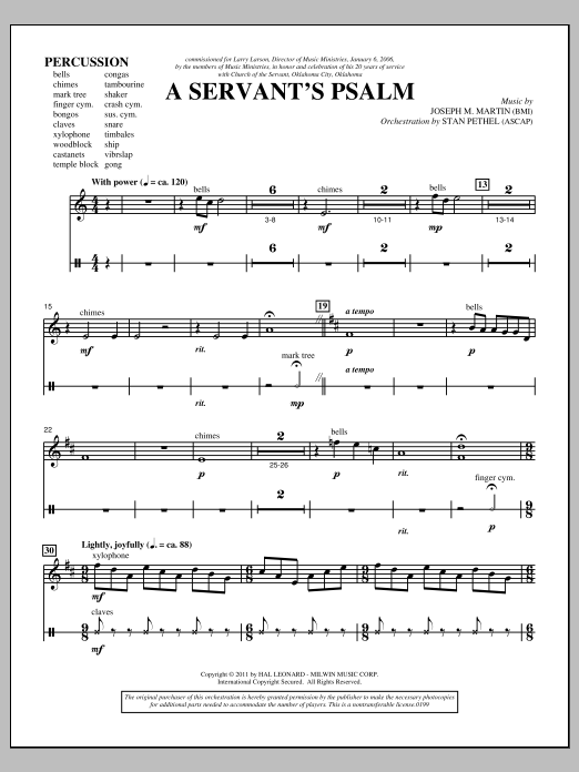 Joseph M. Martin A Servant's Psalm - Percussion 1 & 2 Sheet Music Notes & Chords for Choir Instrumental Pak - Download or Print PDF