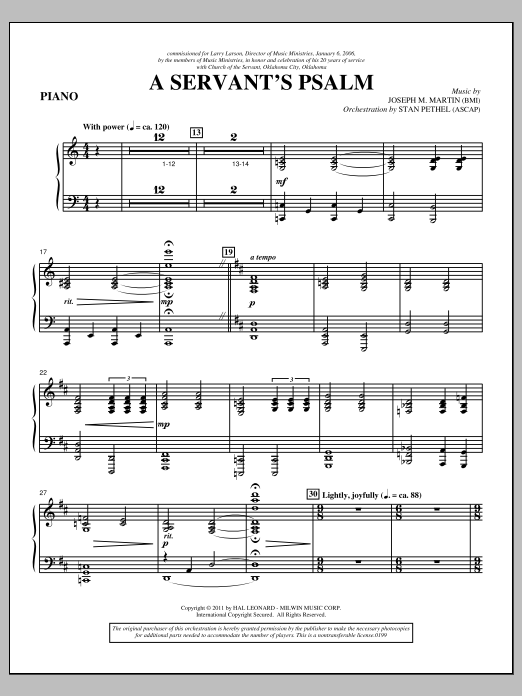 Joseph M. Martin A Servant's Psalm - Piano Sheet Music Notes & Chords for Choir Instrumental Pak - Download or Print PDF