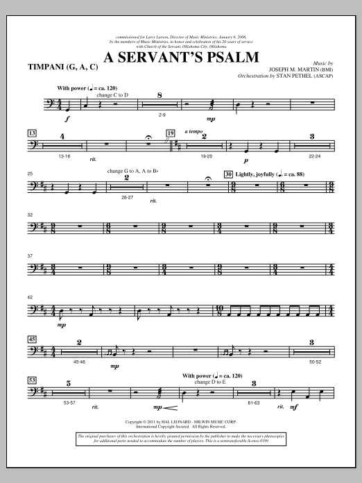 Joseph M. Martin A Servant's Psalm - Timpani Sheet Music Notes & Chords for Choir Instrumental Pak - Download or Print PDF