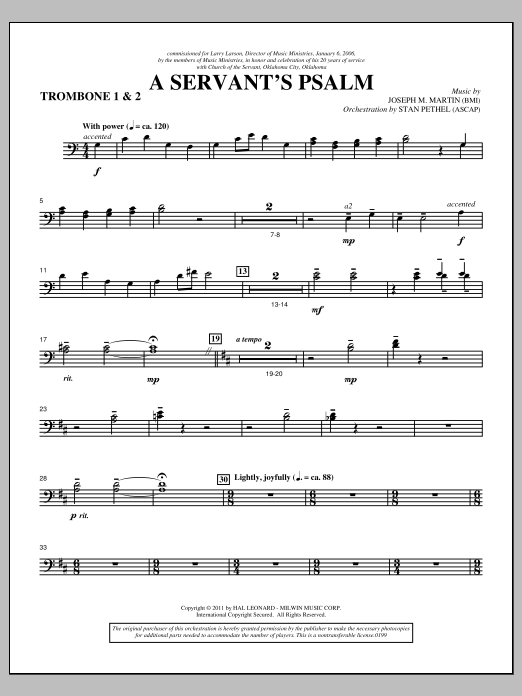 Joseph M. Martin A Servant's Psalm - Trombone 1 & 2 Sheet Music Notes & Chords for Choir Instrumental Pak - Download or Print PDF