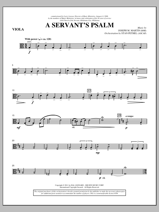 Joseph M. Martin A Servant's Psalm - Viola Sheet Music Notes & Chords for Choir Instrumental Pak - Download or Print PDF