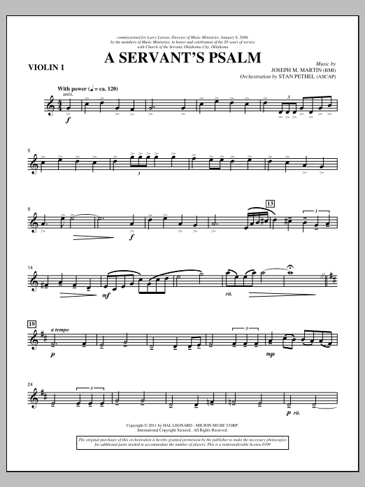 Joseph M. Martin A Servant's Psalm - Violin 1 Sheet Music Notes & Chords for Choir Instrumental Pak - Download or Print PDF