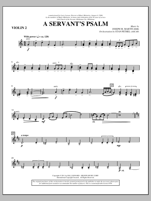 Joseph M. Martin A Servant's Psalm - Violin 2 Sheet Music Notes & Chords for Choir Instrumental Pak - Download or Print PDF