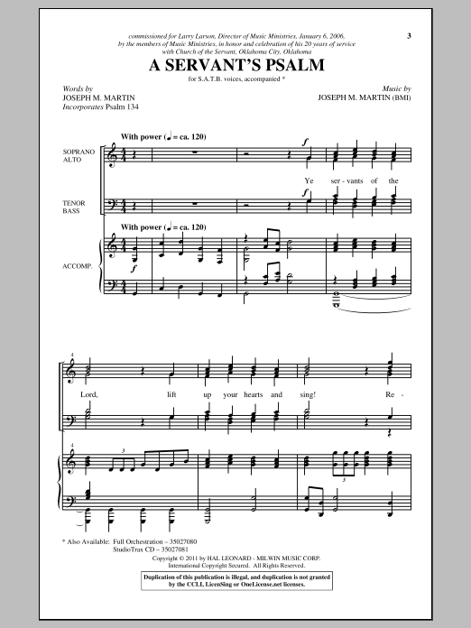 Joseph M. Martin A Servant's Psalm Sheet Music Notes & Chords for SATB - Download or Print PDF
