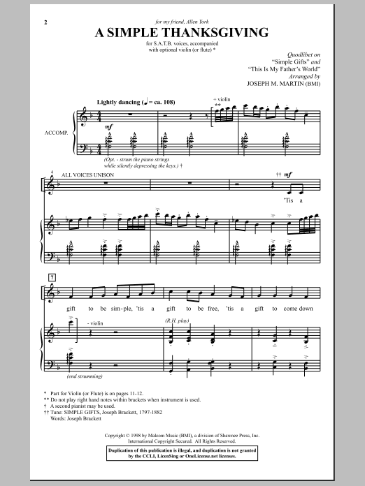 Joseph M. Martin A Simple Thanksgiving Sheet Music Notes & Chords for SATB - Download or Print PDF