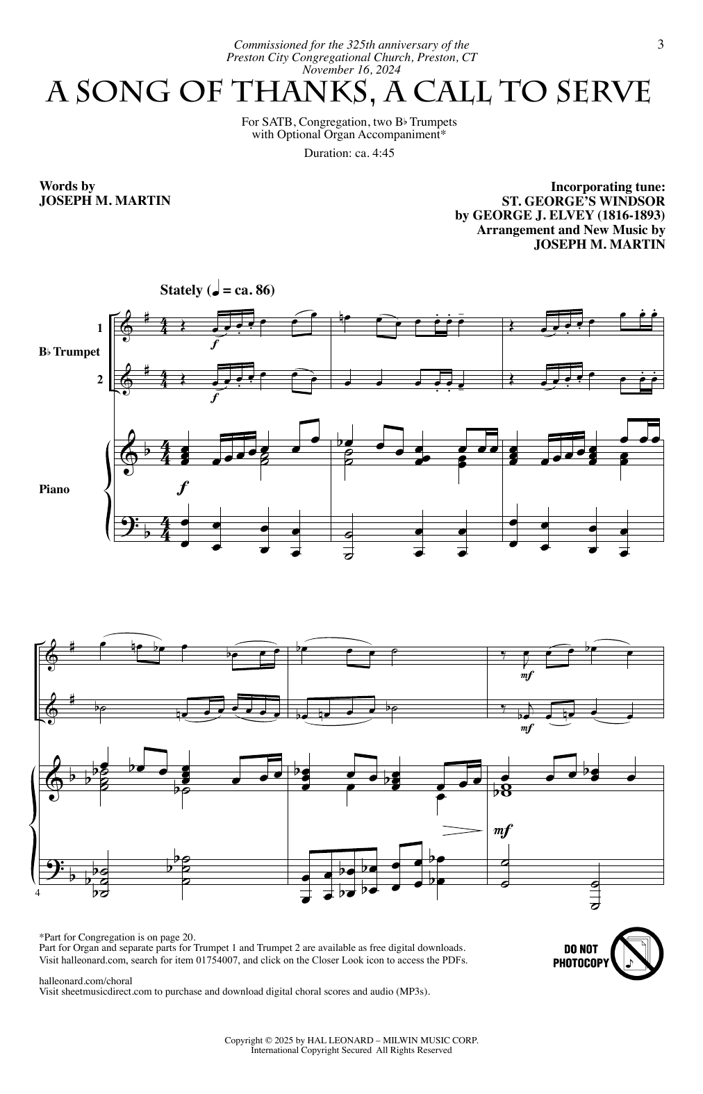Joseph M. Martin A Song Of Thanks, A Call To Serve Sheet Music Notes & Chords for SATB Choir - Download or Print PDF