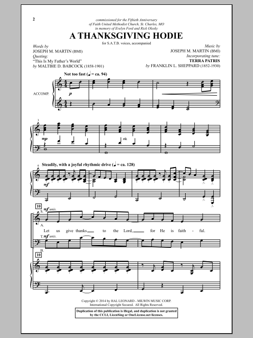 Joseph M. Martin A Thanksgiving Hodie Sheet Music Notes & Chords for SATB - Download or Print PDF