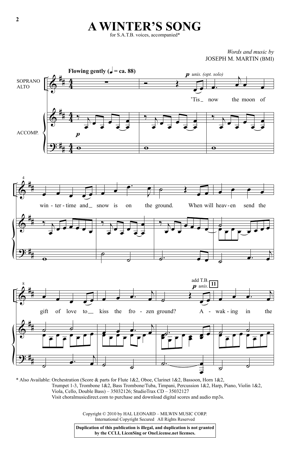 Joseph M. Martin A Winter's Song (from Winter's Grace) Sheet Music Notes & Chords for SATB - Download or Print PDF