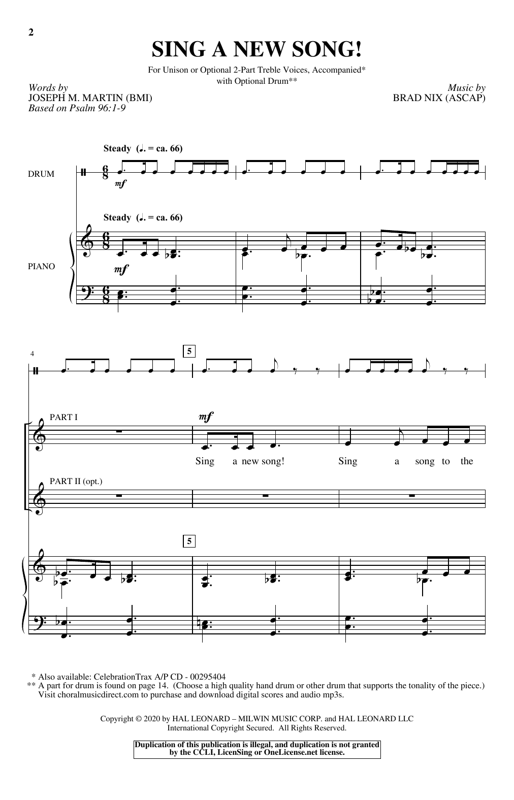 Joseph M. Martin and Brad Nix Sing A New Song! Sheet Music Notes & Chords for Unison Choir - Download or Print PDF