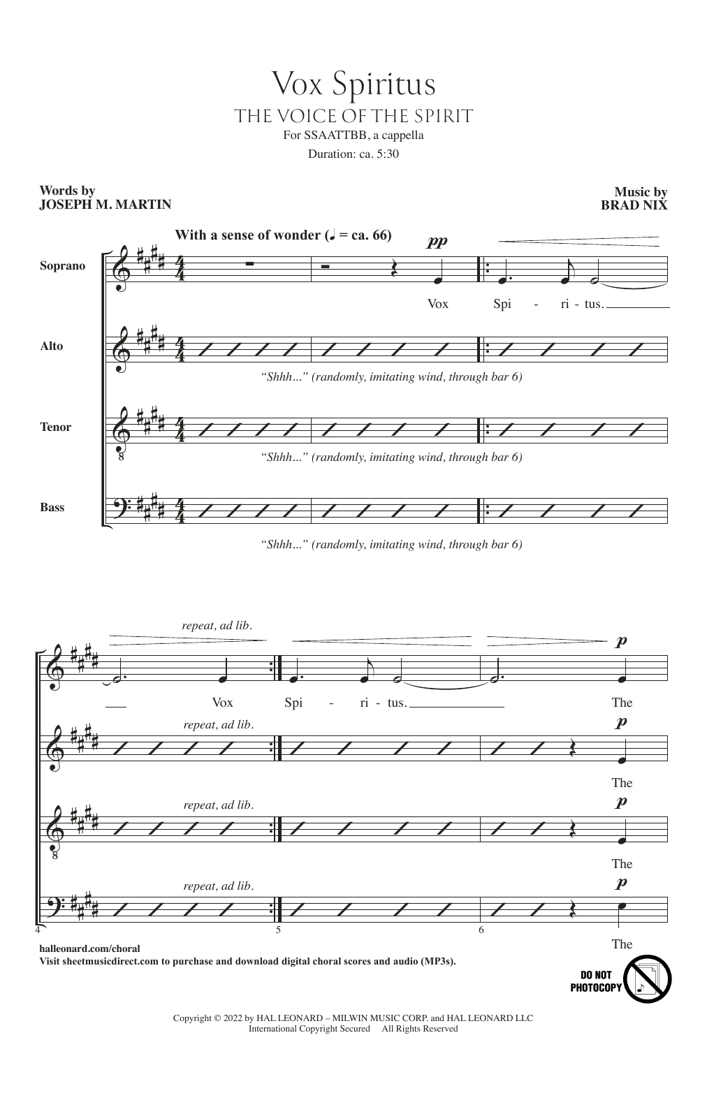 Joseph M. Martin and Brad Nix Vox Spiritus (The Voice Of The Spirit) Sheet Music Notes & Chords for SATB Choir - Download or Print PDF