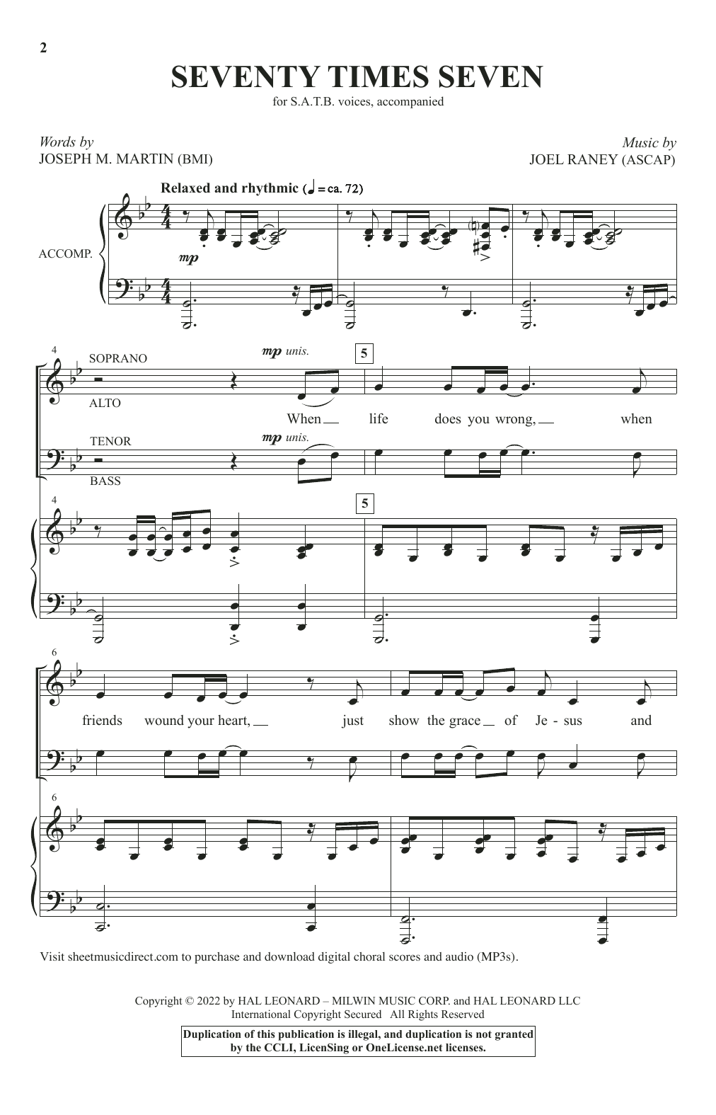 Joseph M. Martin and Joel Raney Seventy Times Seven Sheet Music Notes & Chords for SATB Choir - Download or Print PDF